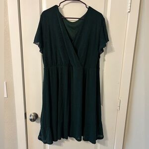 Dark Green V-Neck Dress